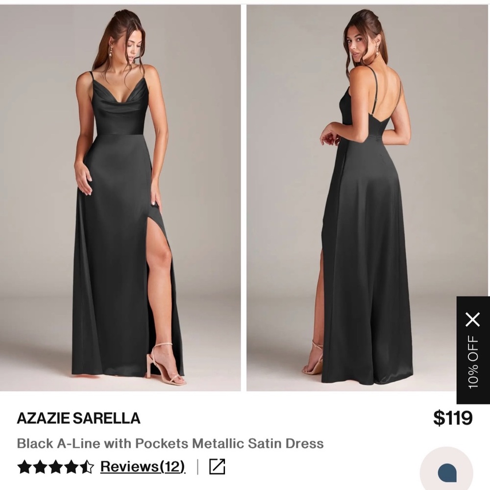 Azazie Black Metallic Satin Maxi Dress with Cowl Neck
